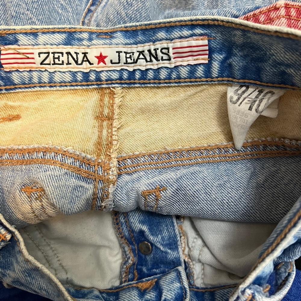 Vintage Zena Size 2 Blue Acid Wash Rainbow Colorful Pockets Straight Leg Jeans - Picture 8 of 9